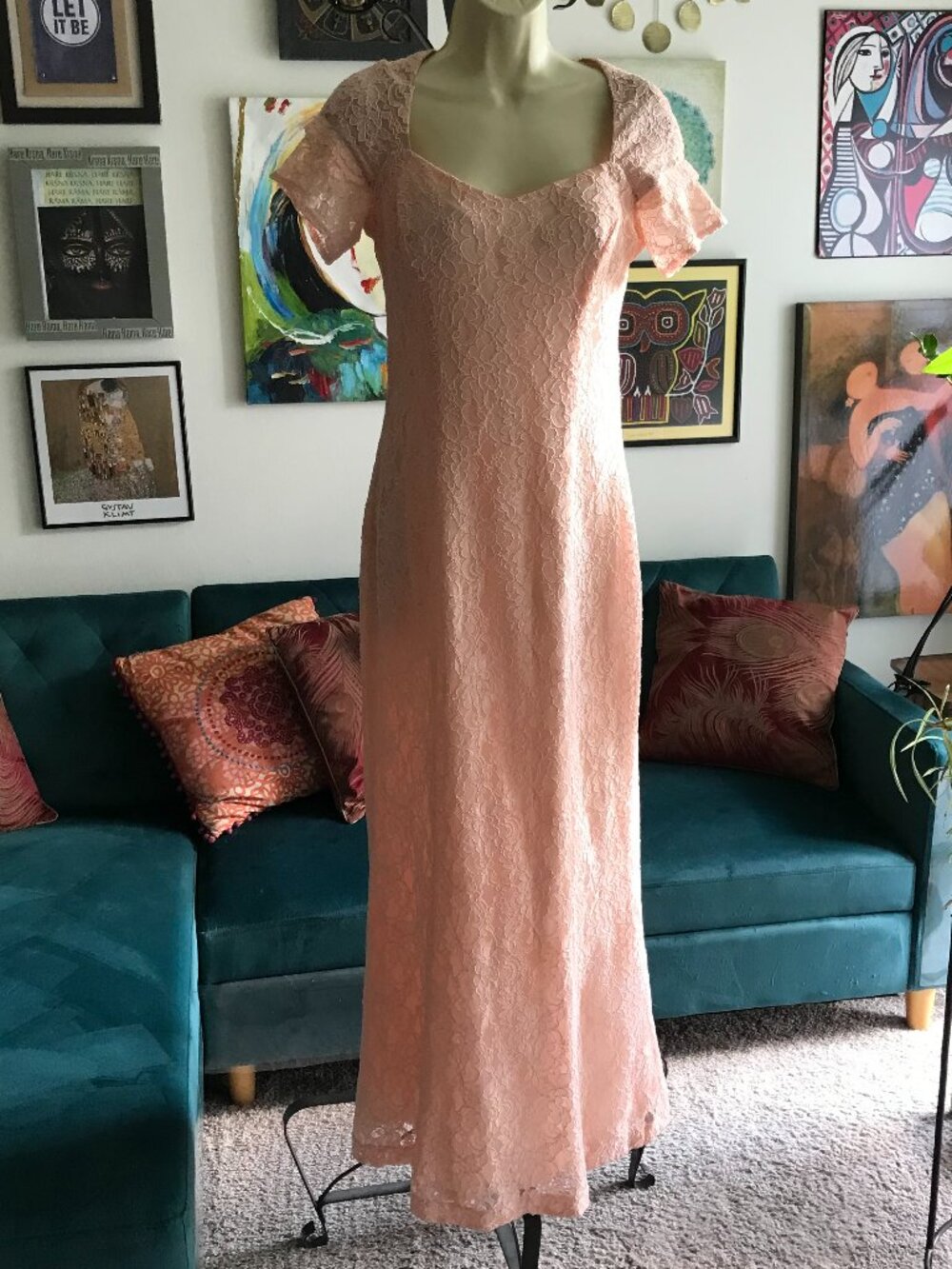LAUREN Ralph Lauren Evening size 12 Blush Pink Floral Lace Mermaid Trumpet Dress